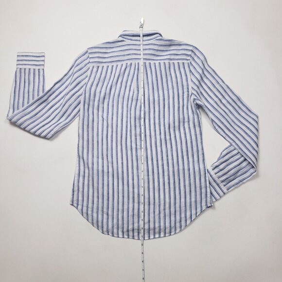 Untuckit Women Button-Up Linen Shirt Wehlen Blue White Stripe NWT/NWOT Pick Size - Picture 4 of 12